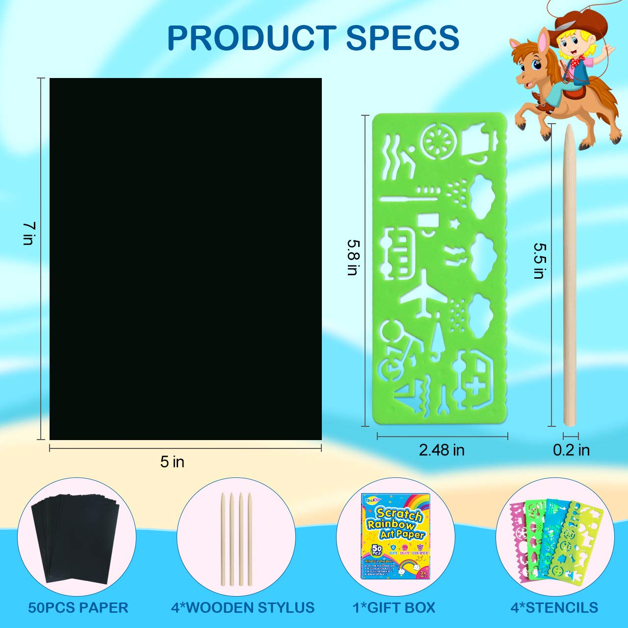 Foto 7 | Venta Internacional - Juego De Papel Artesanal Rmjoy Rainbow Scratch, 60 Piezas, Para Niños De 3 A 12 Años