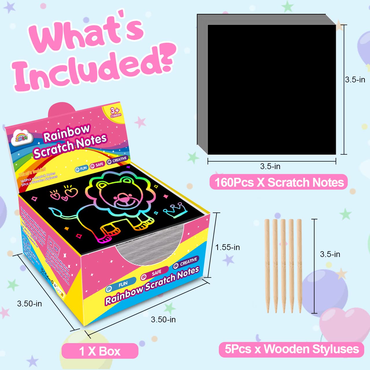 Foto 7 pulgar | Venta Internacional - Mininotas Scratch Art Craft Zmlm 160 Rainbow Paper Para Niños