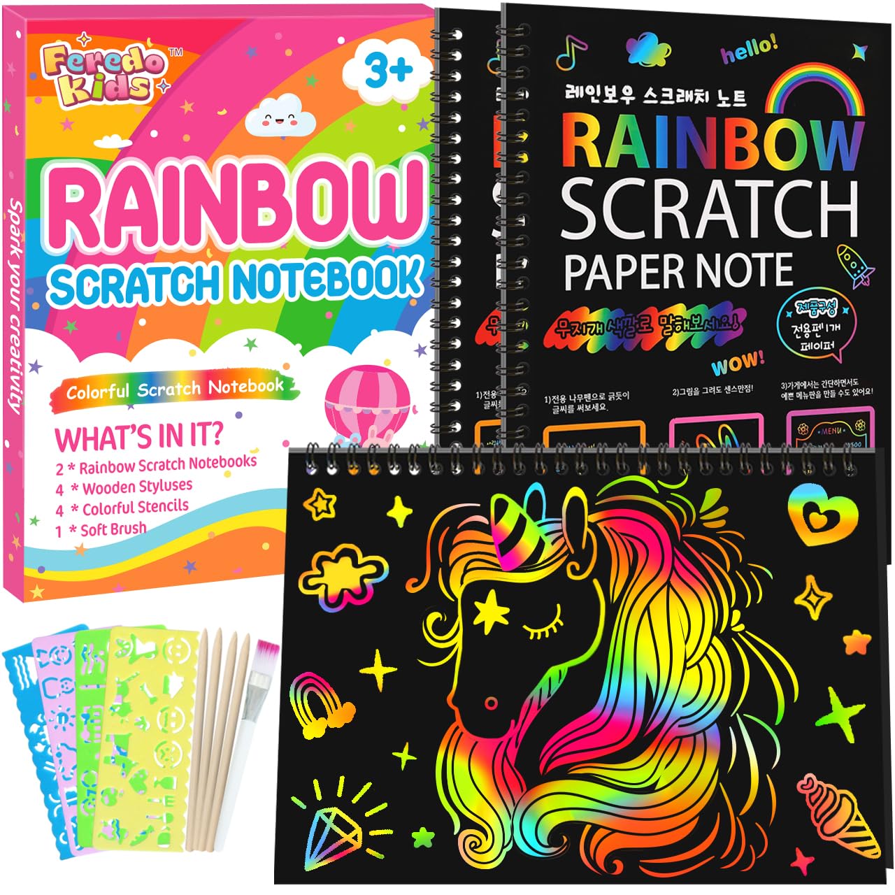 Venta Internacional - Cuaderno Scratch Feredo Kids Rainbow Para Niños De 3 A 9 Años, 2 Pa