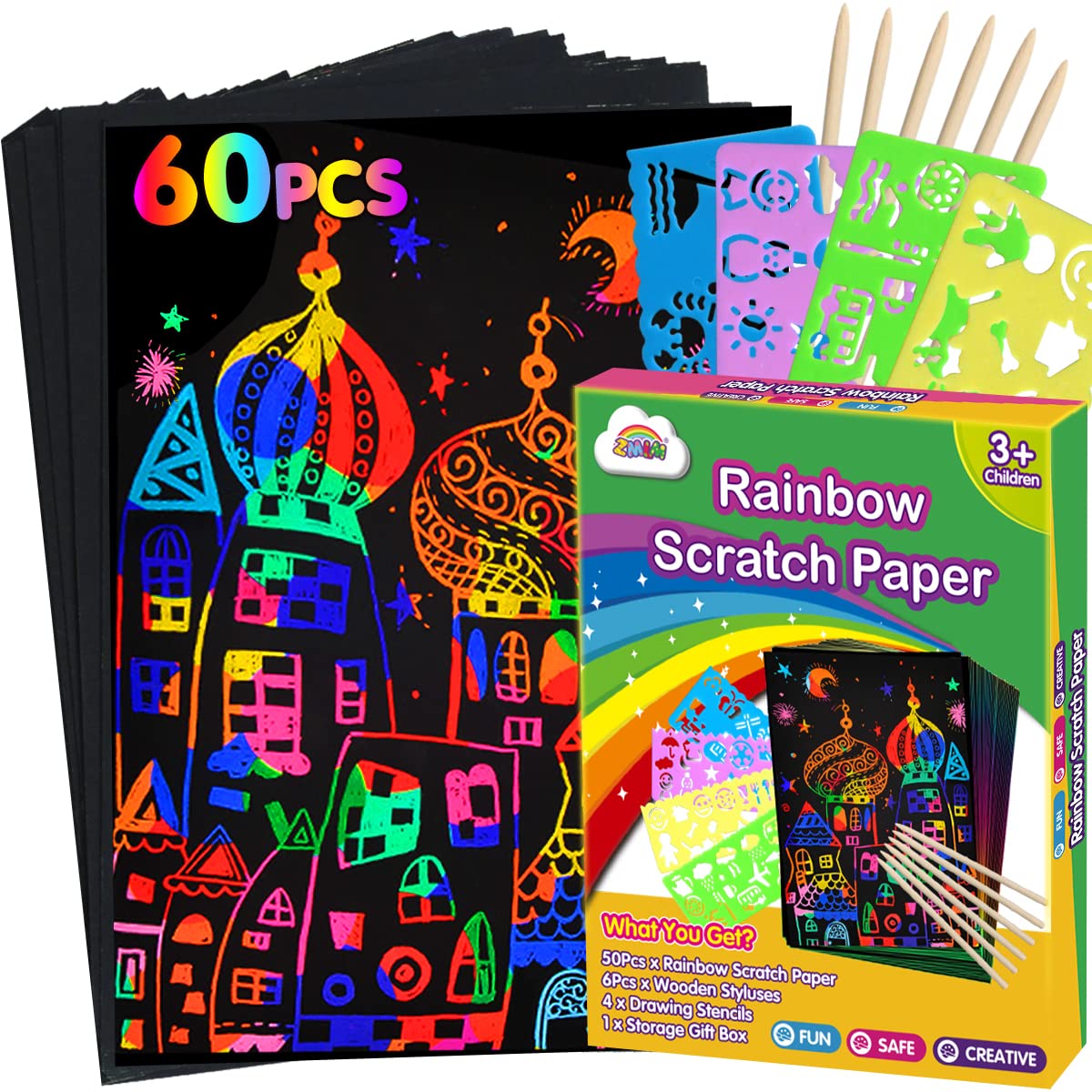 Foto 2 pulgar | Venta Internacional - Set De Arte Para Rascar, Papel, Zmlm, 60 Piezas, Manualidades Mágicas Para Niños