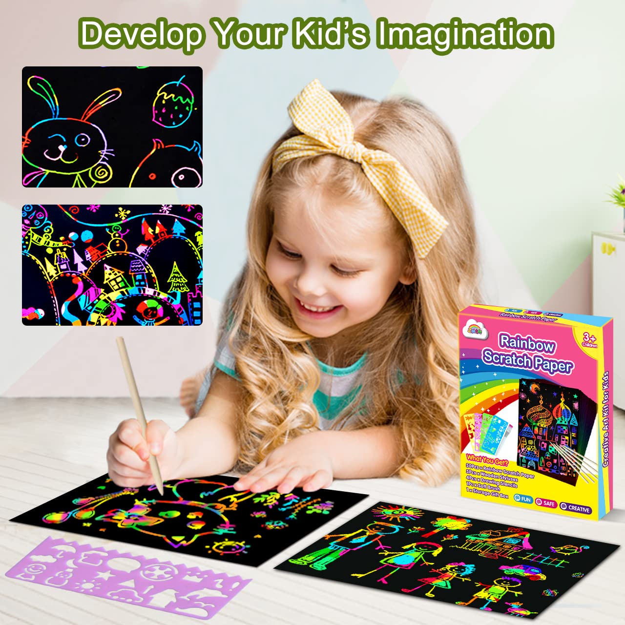 Foto 4 pulgar | Venta Internacional - Set De Arte En Papel Rascado Zmlm, 60 Unidades Con Lápiz Capacitivo Para Niños