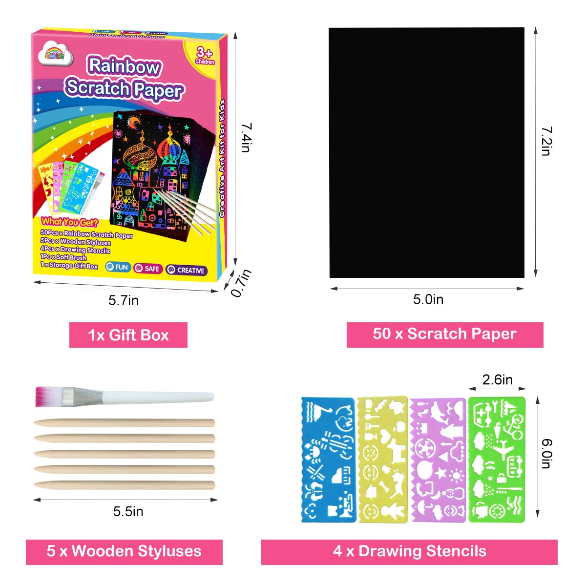 Foto 8 pulgar | Venta Internacional - Set De Arte En Papel Rascado Zmlm, 60 Unidades Con Lápiz Capacitivo Para Niños
