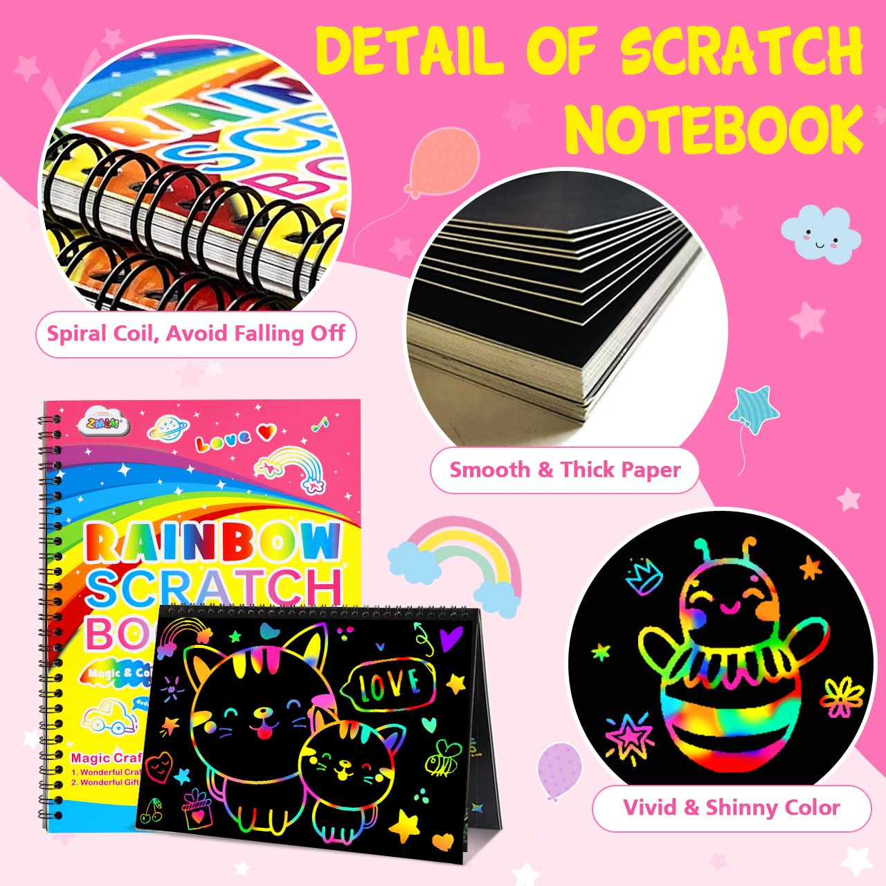 Foto 5 pulgar | Venta Internacional - Set De Papel Para Rascar Zmlm Rainbow Art Craft Para Niños De 3 A 6 Años