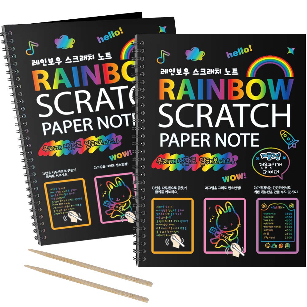 Foto 2 pulgar | Venta Internacional - Cuadernos Scratch Art Mbjrfu Rainbow Para Niños Con Bolígrafo De Madera