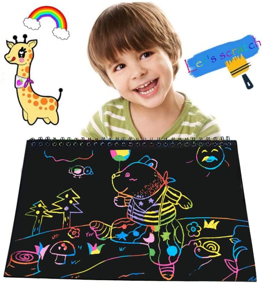 Foto 9 pulgar | Venta Internacional - Cuadernos Scratch Art Mbjrfu Rainbow Para Niños Con Bolígrafo De Madera