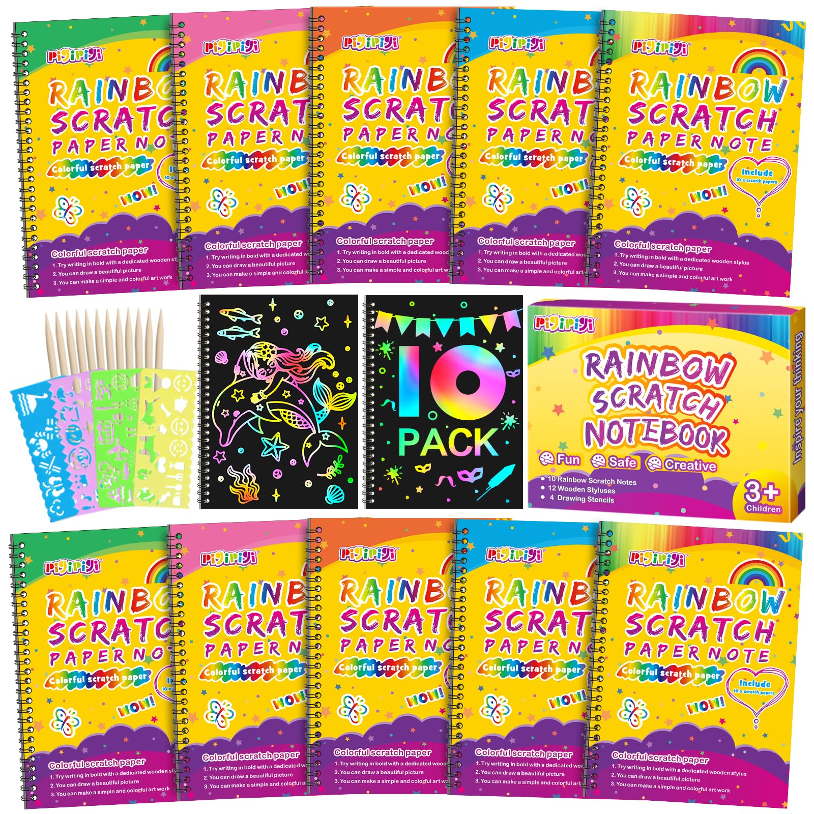 Foto 2 pulgar | Cuaderno Scratch Pigipigi Rainbow Para Niños, Paquete De 10 Con Lápiz Capacitivo - Venta Internacional.