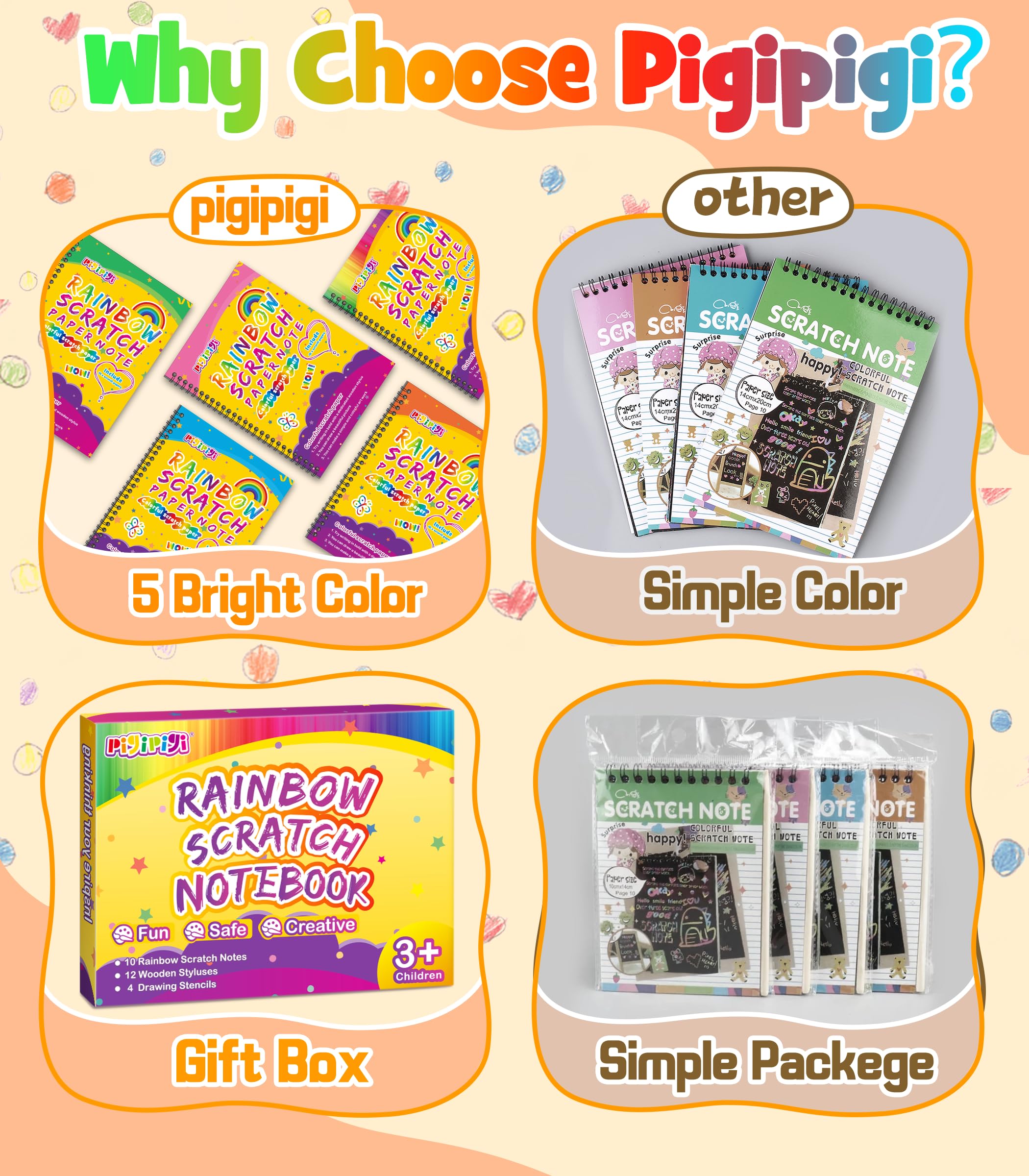 Foto 7 pulgar | Cuaderno Scratch Pigipigi Rainbow Para Niños, Paquete De 10 Con Lápiz Capacitivo - Venta Internacional.