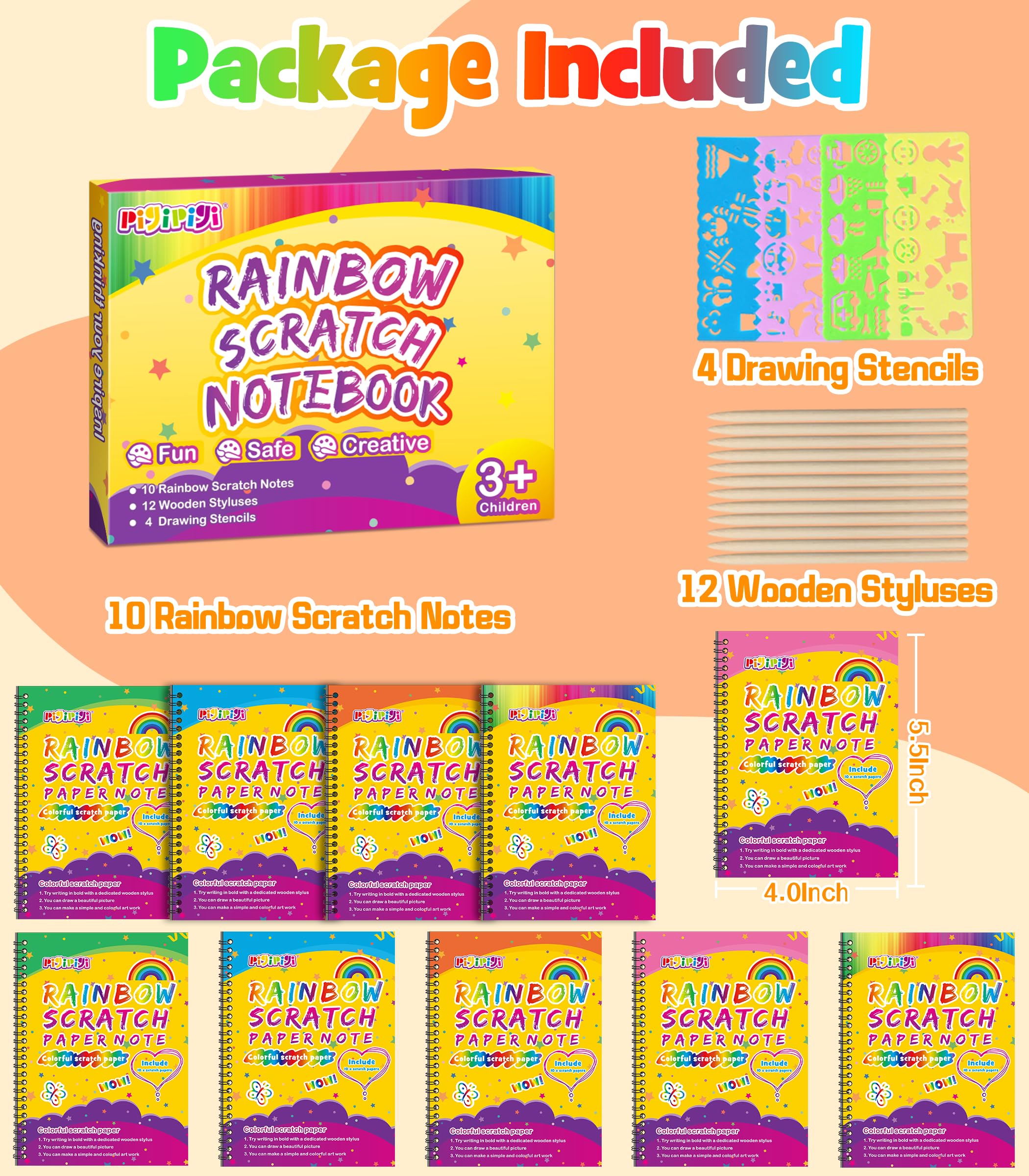 Foto 8 pulgar | Cuaderno Scratch Pigipigi Rainbow Para Niños, Paquete De 10 Con Lápiz Capacitivo - Venta Internacional.