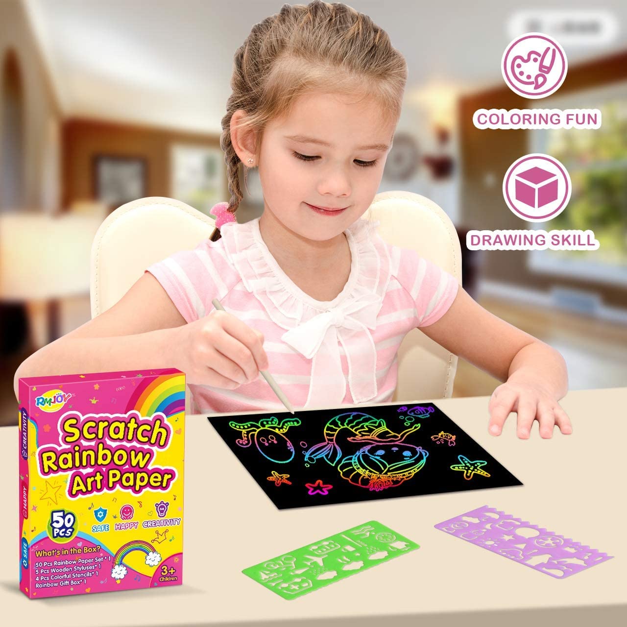 Foto 4 pulgar | Juego De Papel Para Rascar Art Craft Rainbow Rmjoy Con 60 Piezas Para Niños - Venta Internacional.