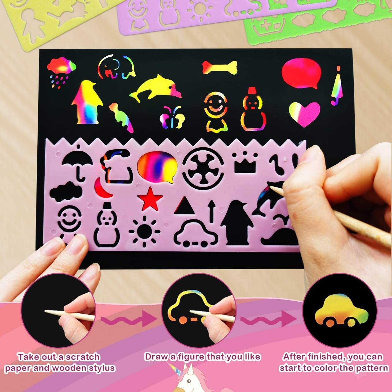Foto 5 pulgar | Juego De Papel Para Rascar Art Craft Rainbow Rmjoy Con 60 Piezas Para Niños - Venta Internacional.