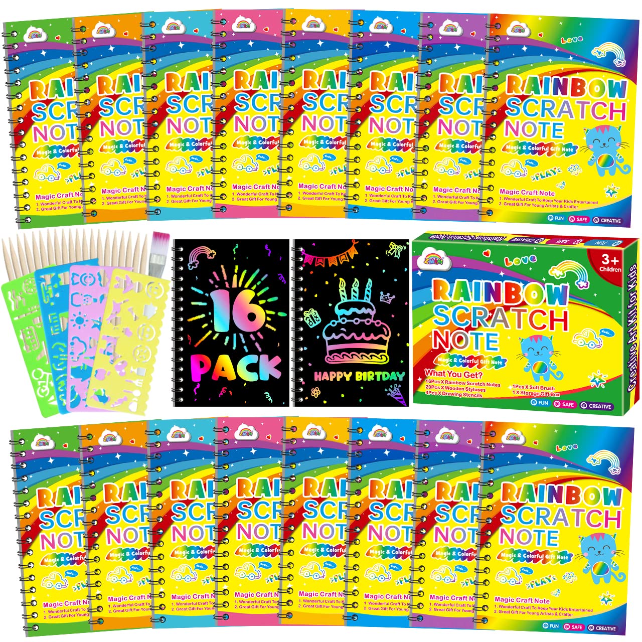 Foto 2 pulgar | Notebooks Zmlm Scratch Art Party Favors, Paquete De 16, Para Niños De 3 A 12 Años - Venta Internacional.