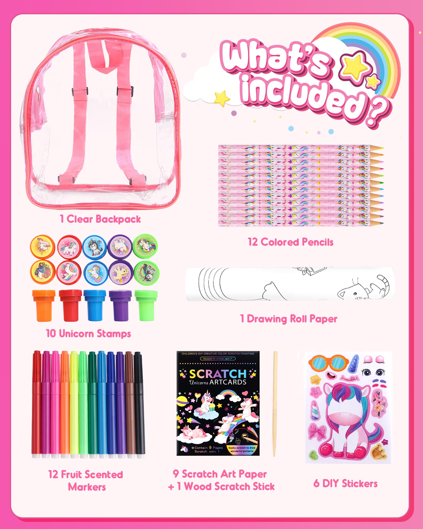 Foto 3 pulgar | Mochila Transparente D-fantix Unicorn De Art Supplies Para Niños Pequeños - Venta Internacional.