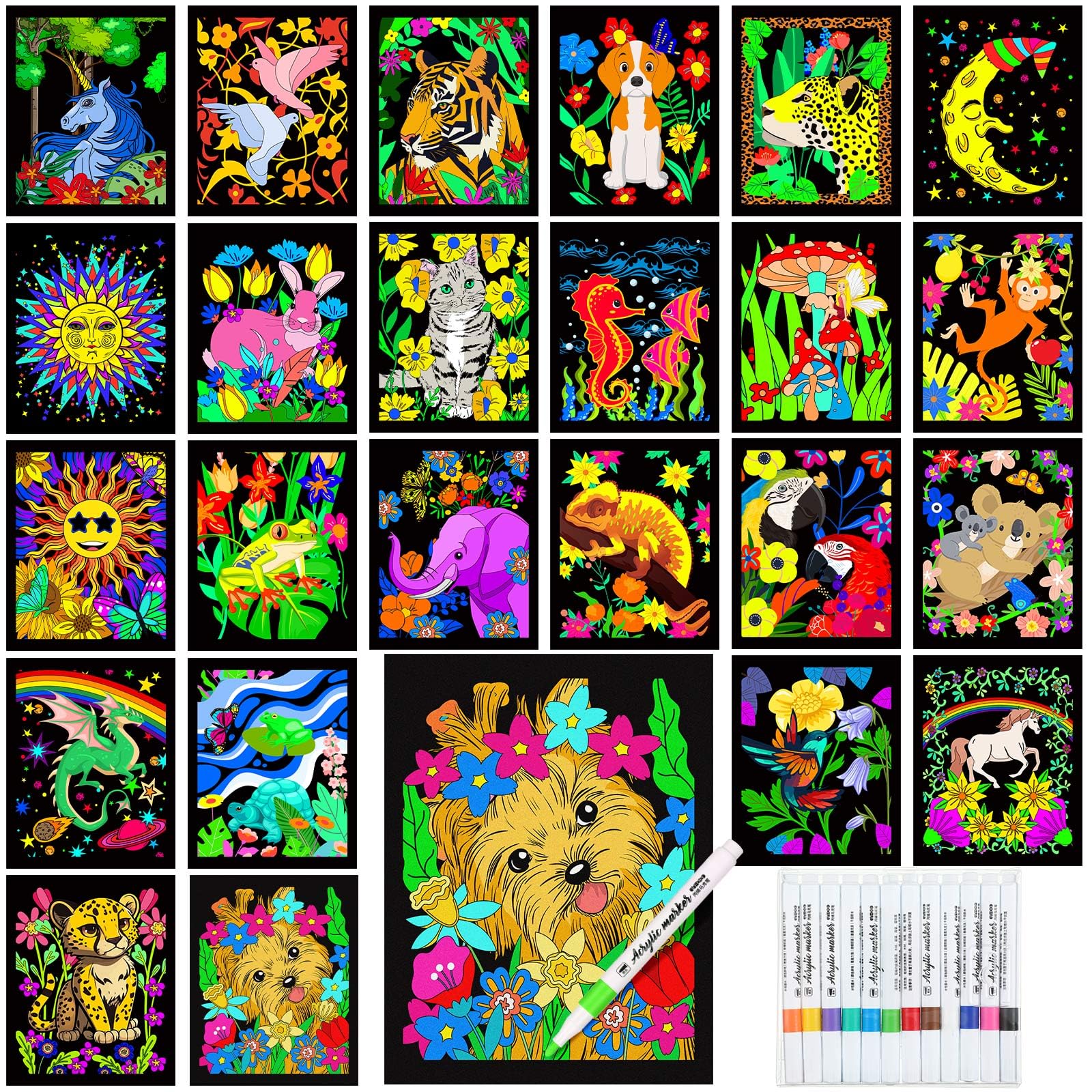 Foto 1 | Pósteres Para Colorear Zhanmai Animal Velvet Con Bolígrafos De Acuarela X48 - Venta Internacional.