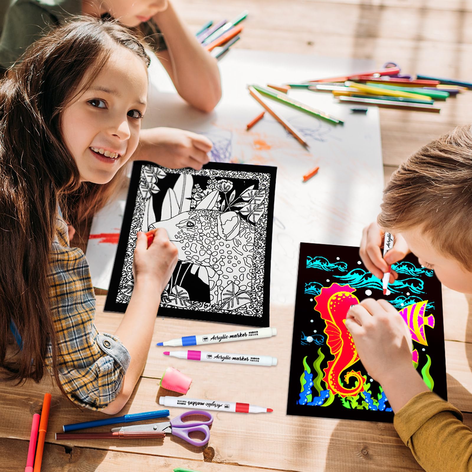 Foto 5 pulgar | Pósteres Para Colorear Zhanmai Animal Velvet Con Bolígrafos De Acuarela X48 - Venta Internacional.