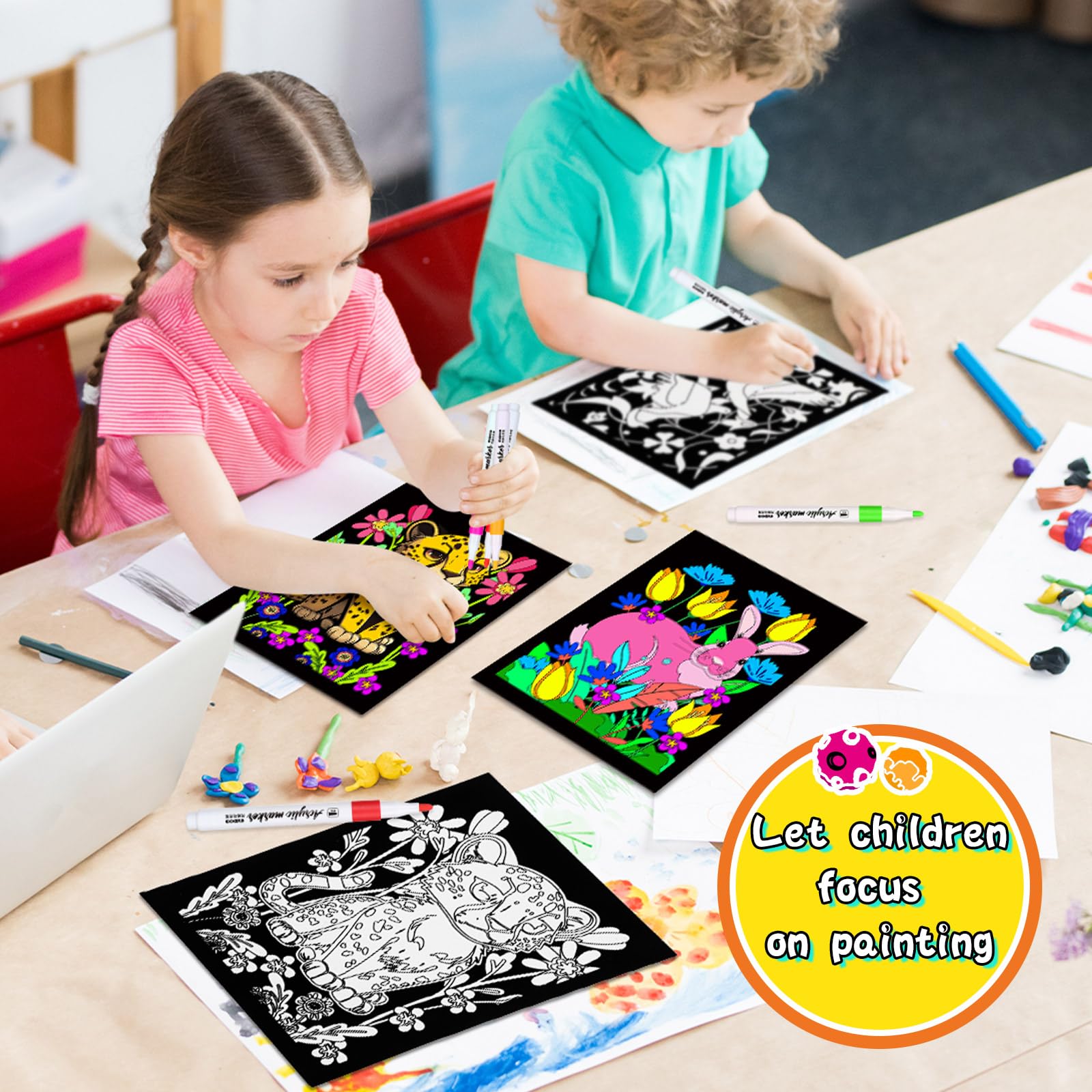 Foto 6 | Pósteres Para Colorear Zhanmai Animal Velvet Con Bolígrafos De Acuarela X48 - Venta Internacional.