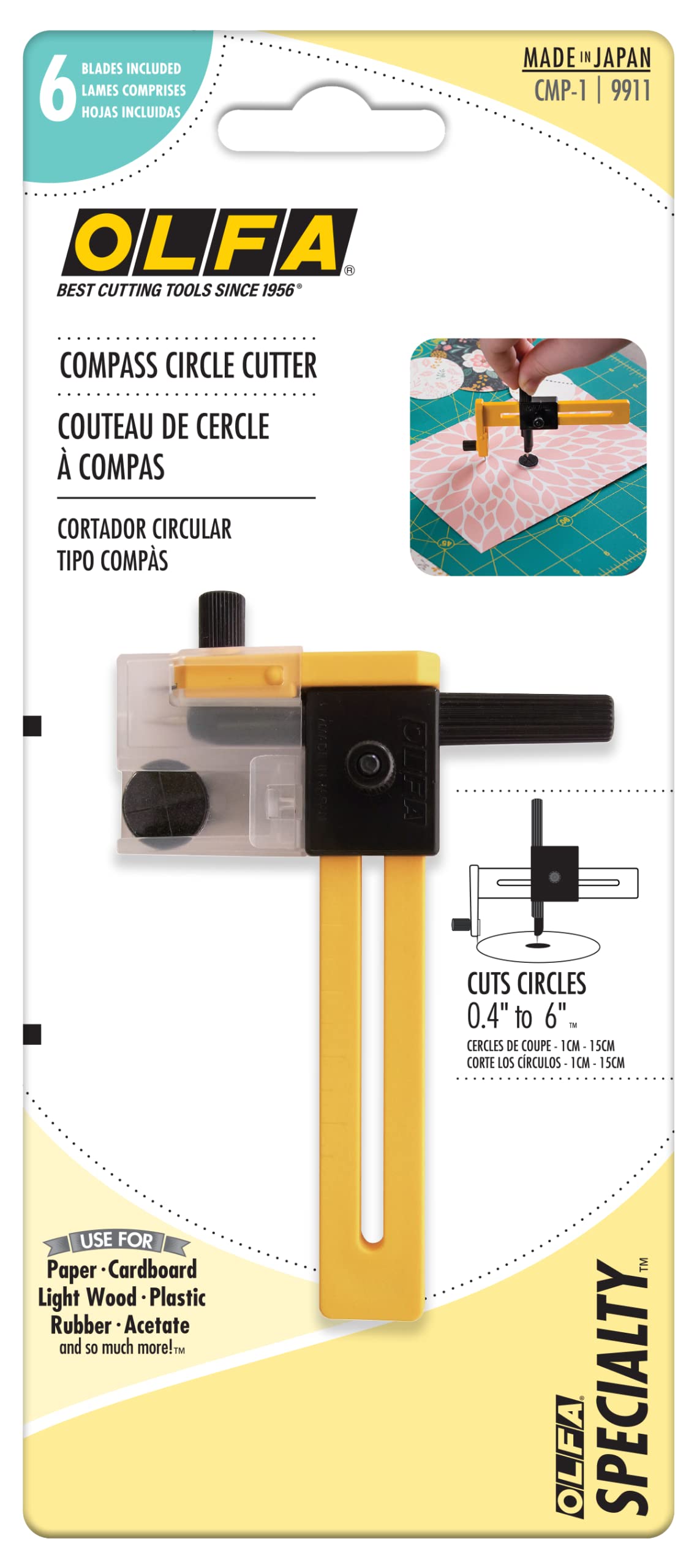 Foto 2 | Cortador Circular Olfa Cmp-1 Ajustable Con 6 Cuchillas De Hasta 15 Cm - Venta Internacional.