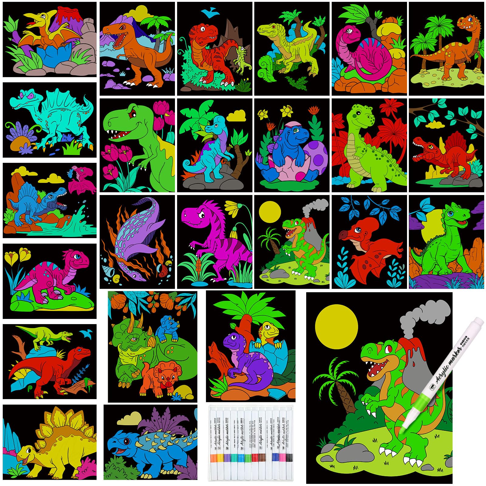 Foto 2 pulgar | Pósteres Para Colorear Zhanmai Back To School Dinosaur Con Bolígrafos - Venta Internacional.