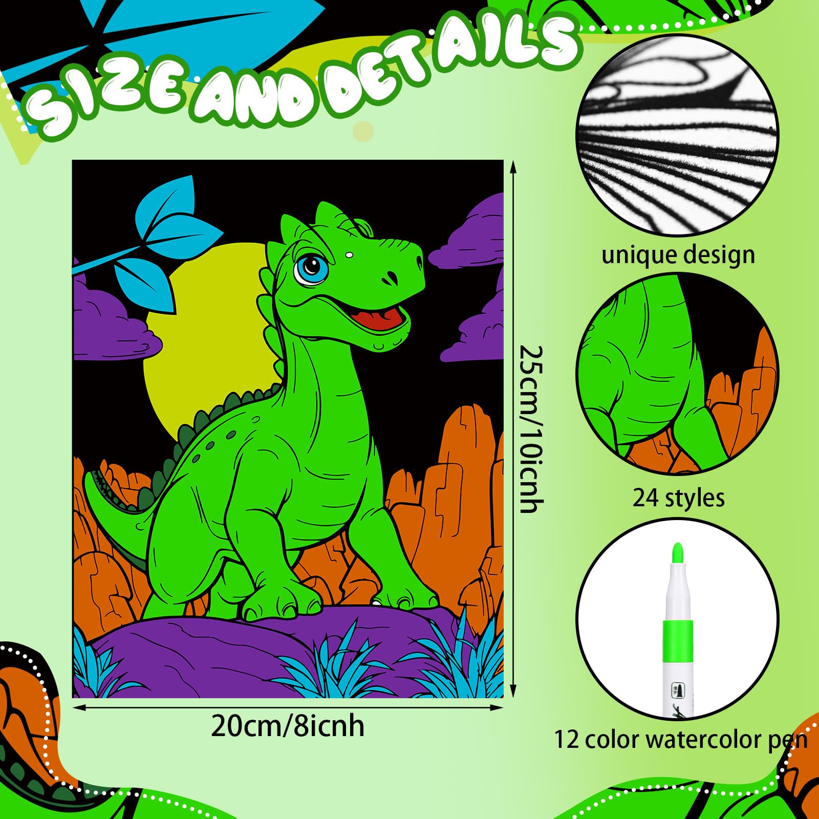 Foto 3 | Pósteres Para Colorear Zhanmai Back To School Dinosaur Con Bolígrafos - Venta Internacional.