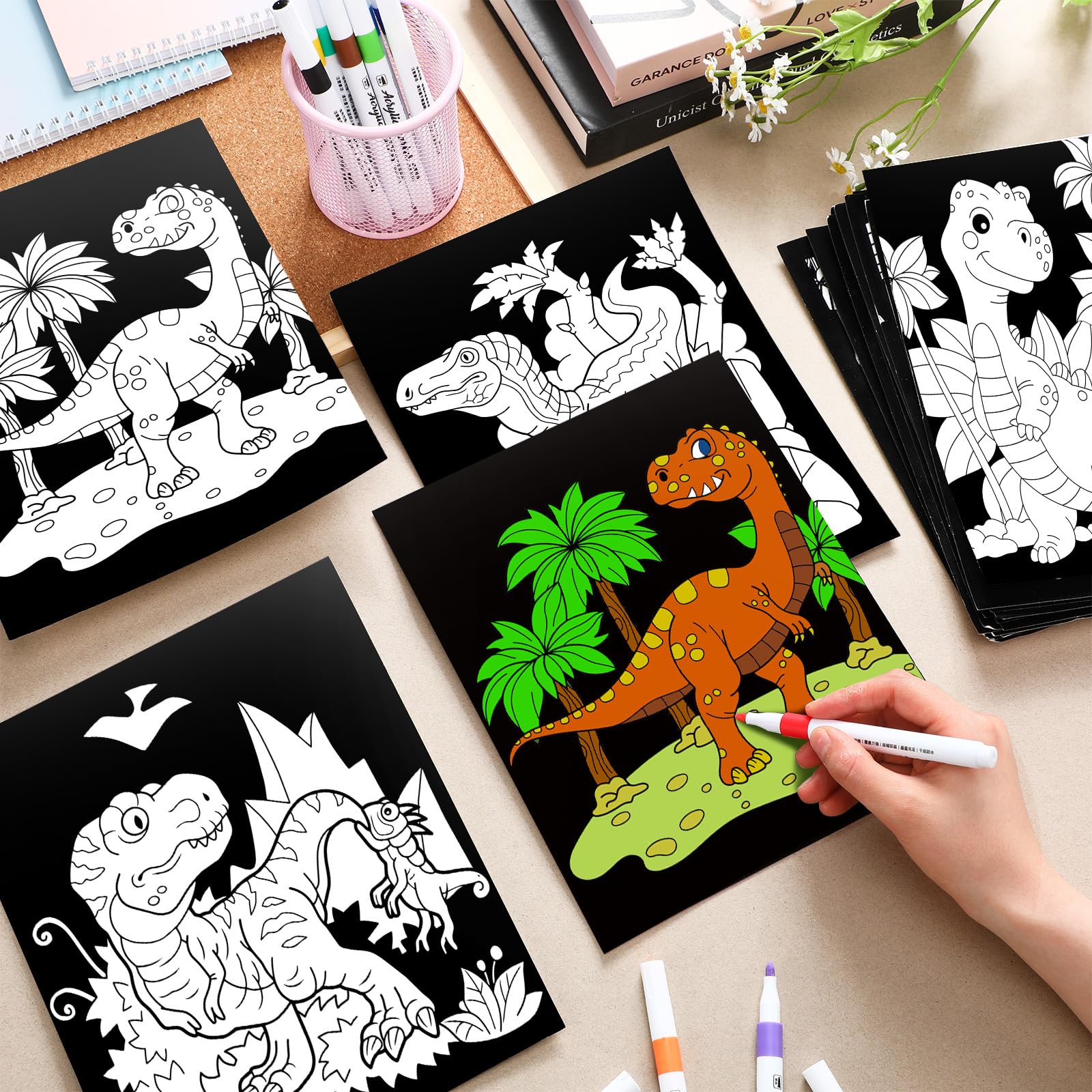 Foto 5 pulgar | Pósteres Para Colorear Zhanmai Back To School Dinosaur Con Bolígrafos - Venta Internacional.