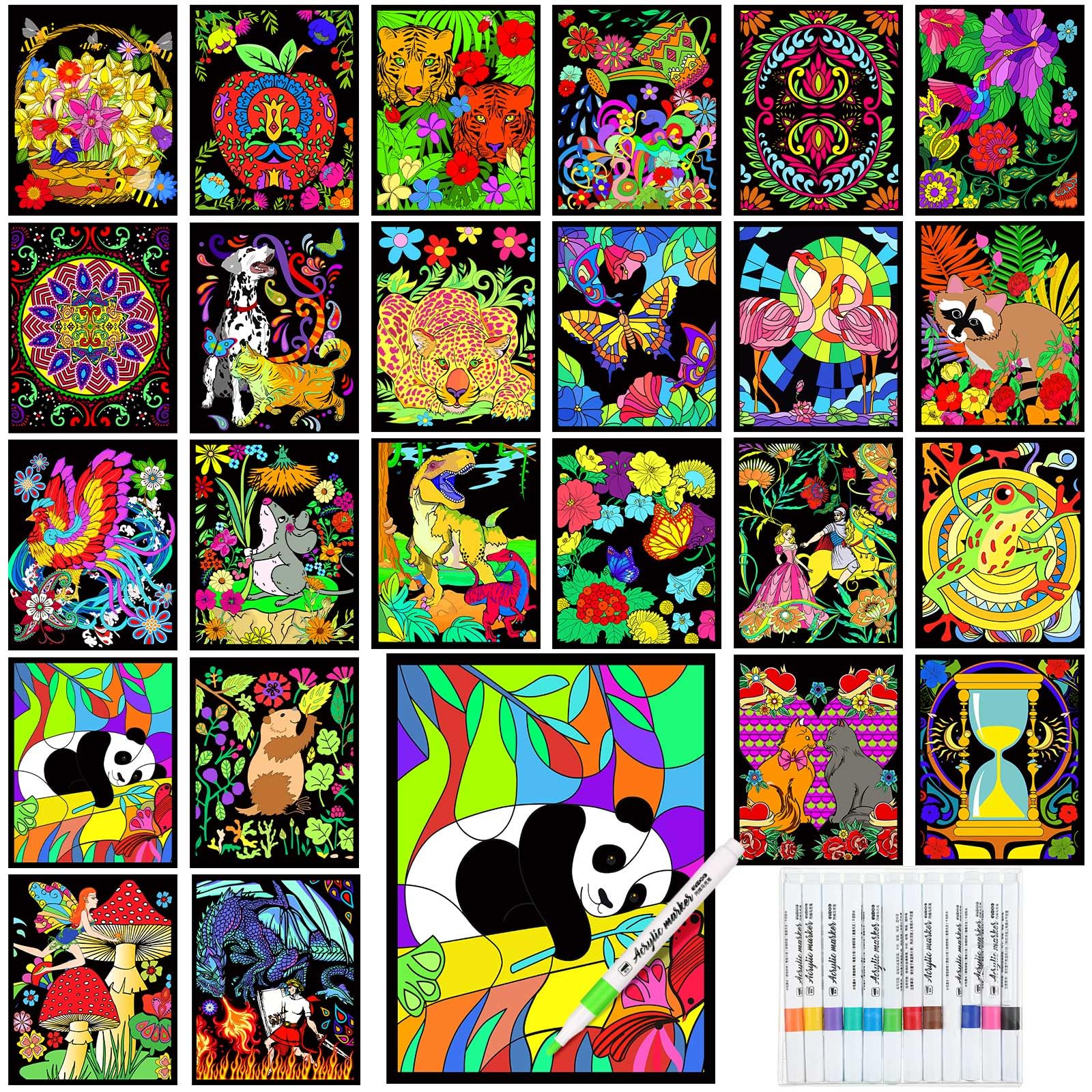 Foto 2 pulgar | Pósteres Para Colorear Zhanmai, Paquete De 48 Unidades De Terciopelo Animal Con Bolígrafos - Venta Internacional.