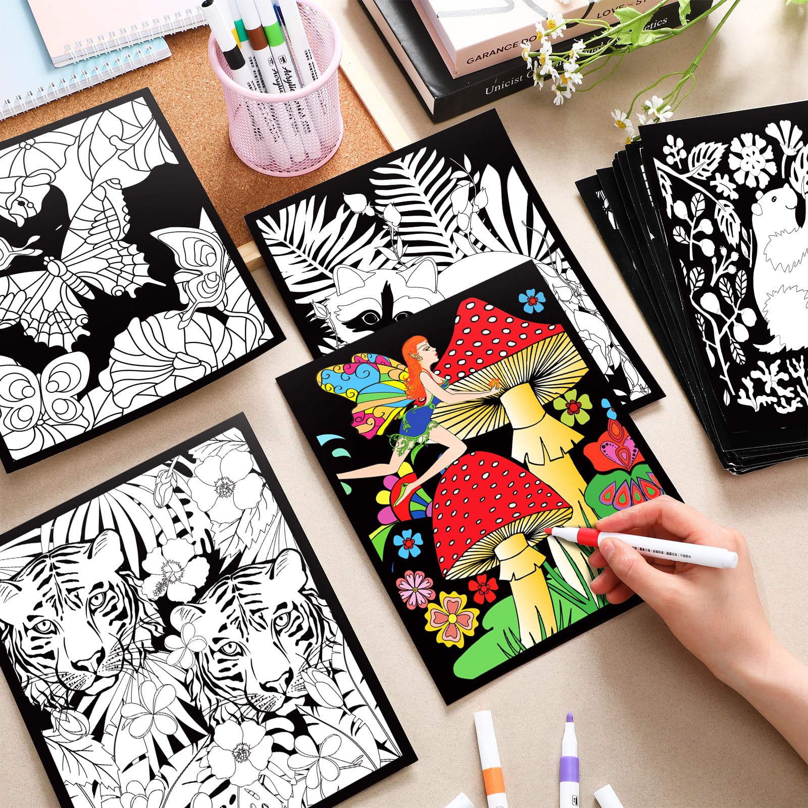 Foto 5 pulgar | Pósteres Para Colorear Zhanmai, Paquete De 48 Unidades De Terciopelo Animal Con Bolígrafos - Venta Internacional.