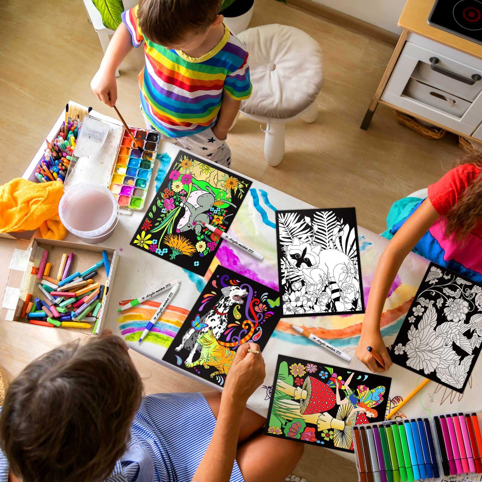 Foto 5 | Pósteres Para Colorear Zhanmai, Paquete De 48 Unidades De Terciopelo Animal Con Bolígrafos - Venta Internacional.
