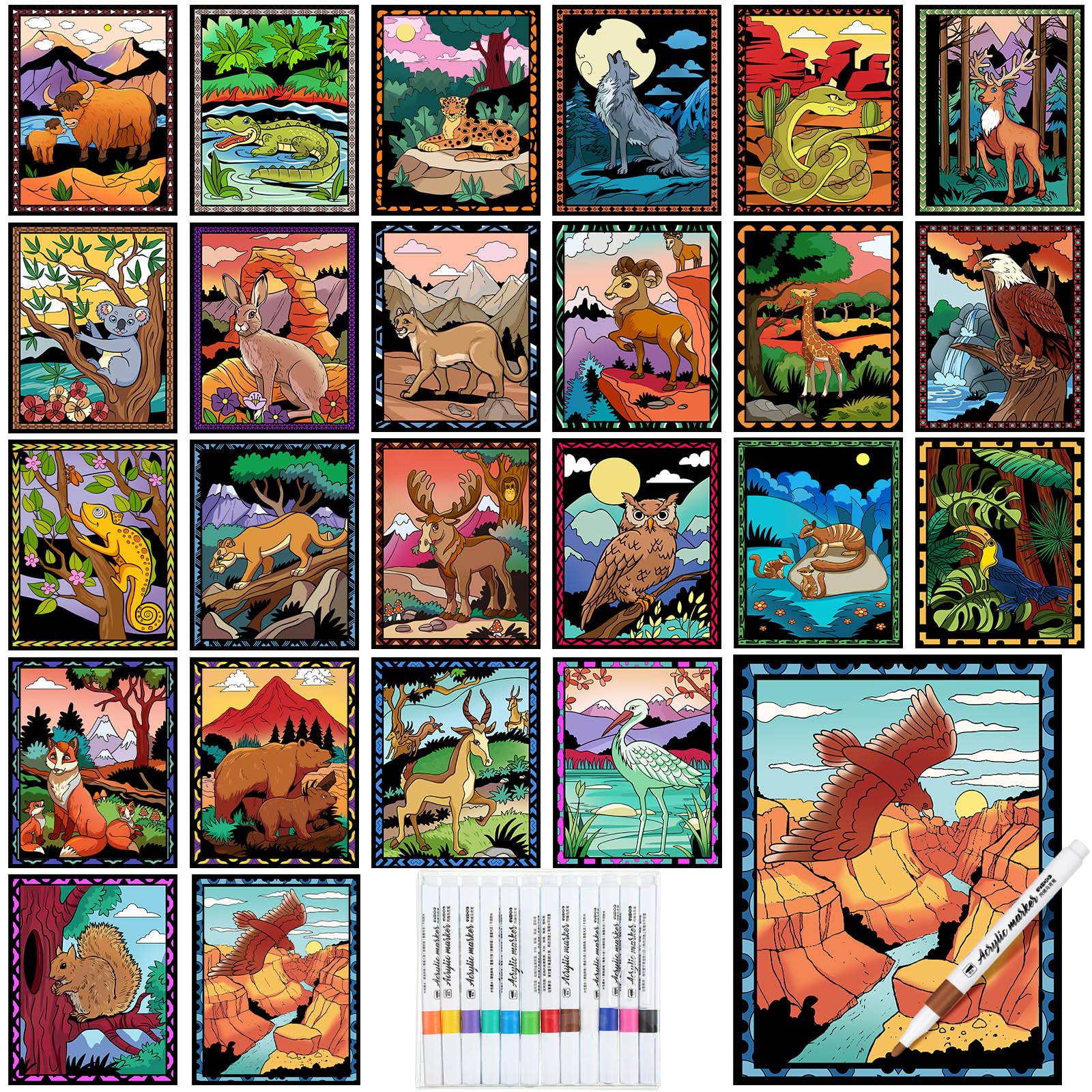 Foto 2 pulgar | Pósteres Para Colorear Y Bolígrafos De Acuarela De Los Parques Nacionales De Zhanmai - Venta Internacional.