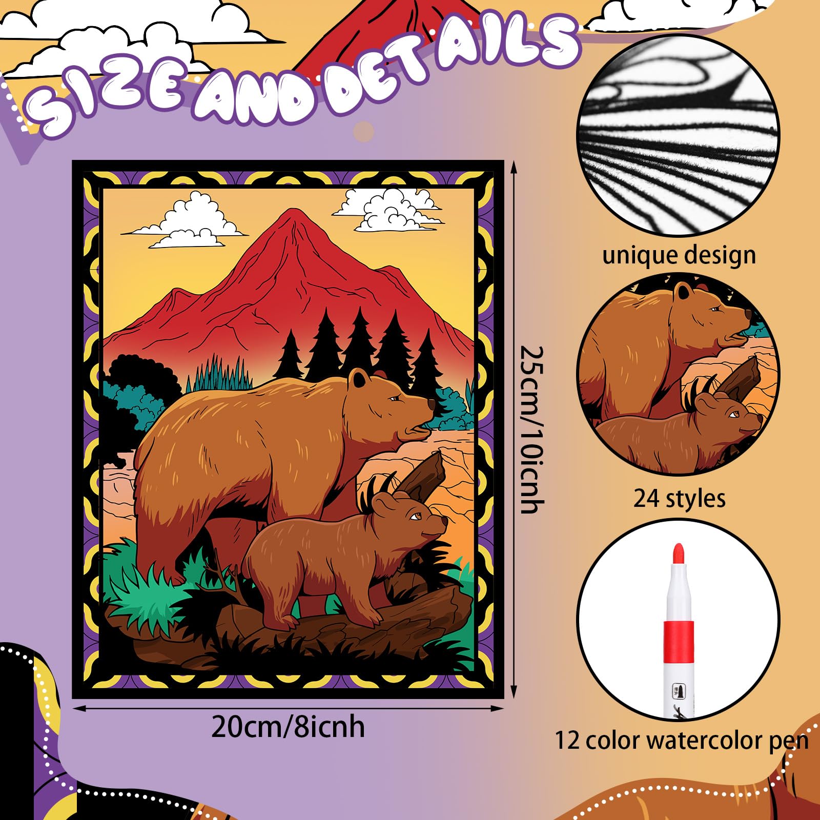 Foto 4 pulgar | Pósteres Para Colorear Y Bolígrafos De Acuarela De Los Parques Nacionales De Zhanmai - Venta Internacional.
