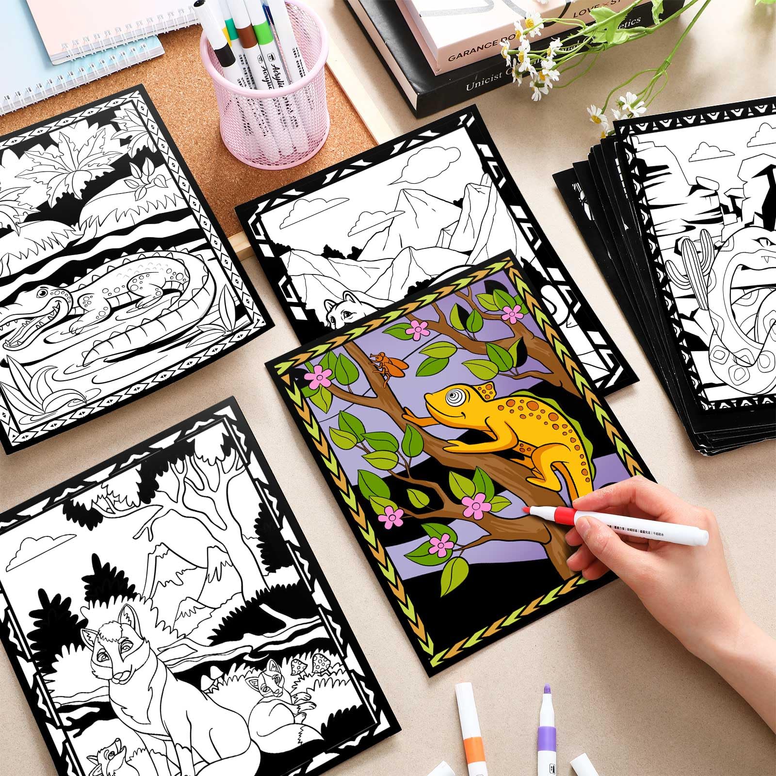 Foto 6 pulgar | Pósteres Para Colorear Y Bolígrafos De Acuarela De Los Parques Nacionales De Zhanmai - Venta Internacional.