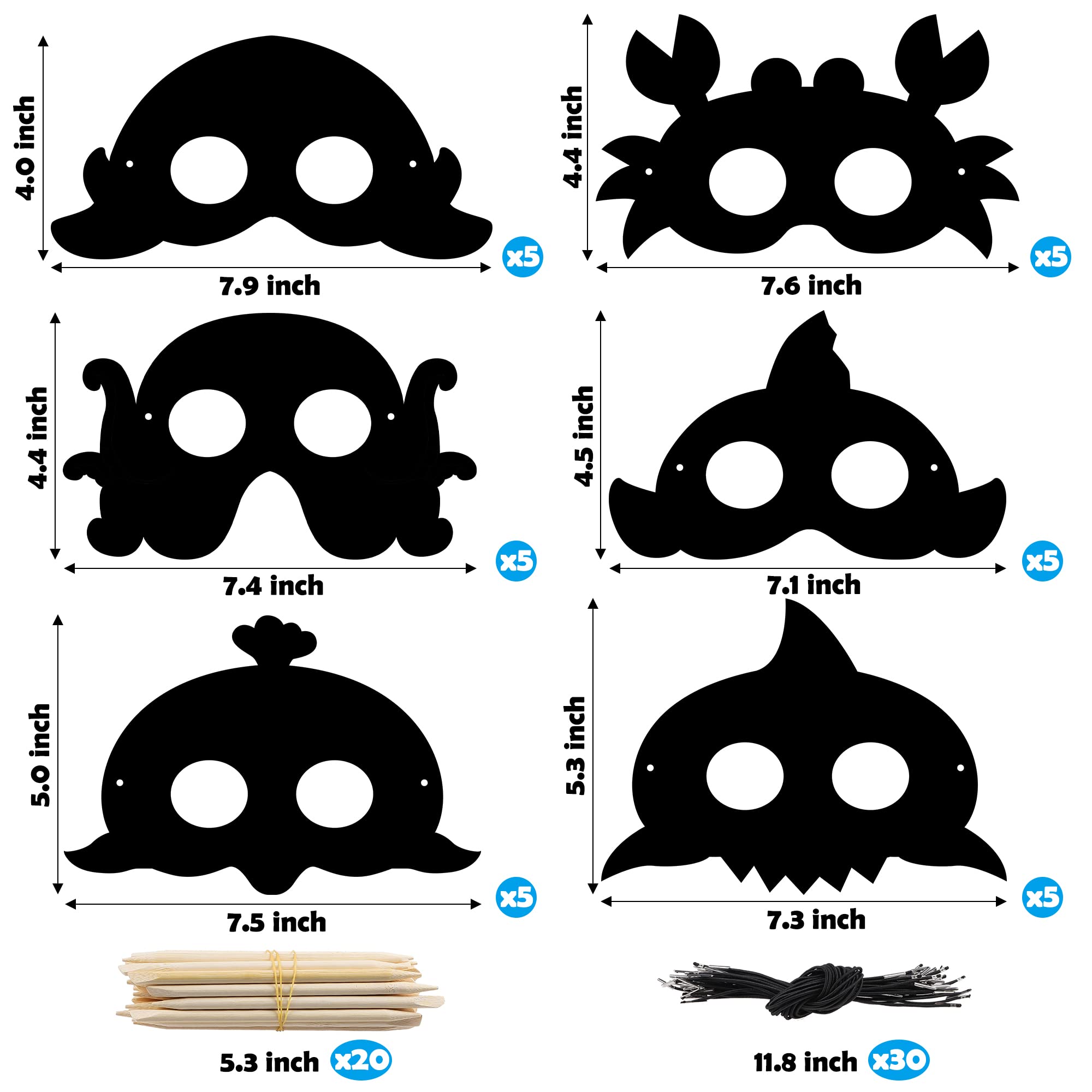 Foto 2 | Máscaras Antiarañazos Watinc Ocean Animals Para Niños, 30 Unidades A Partir De 3 Años - Venta Internacional.