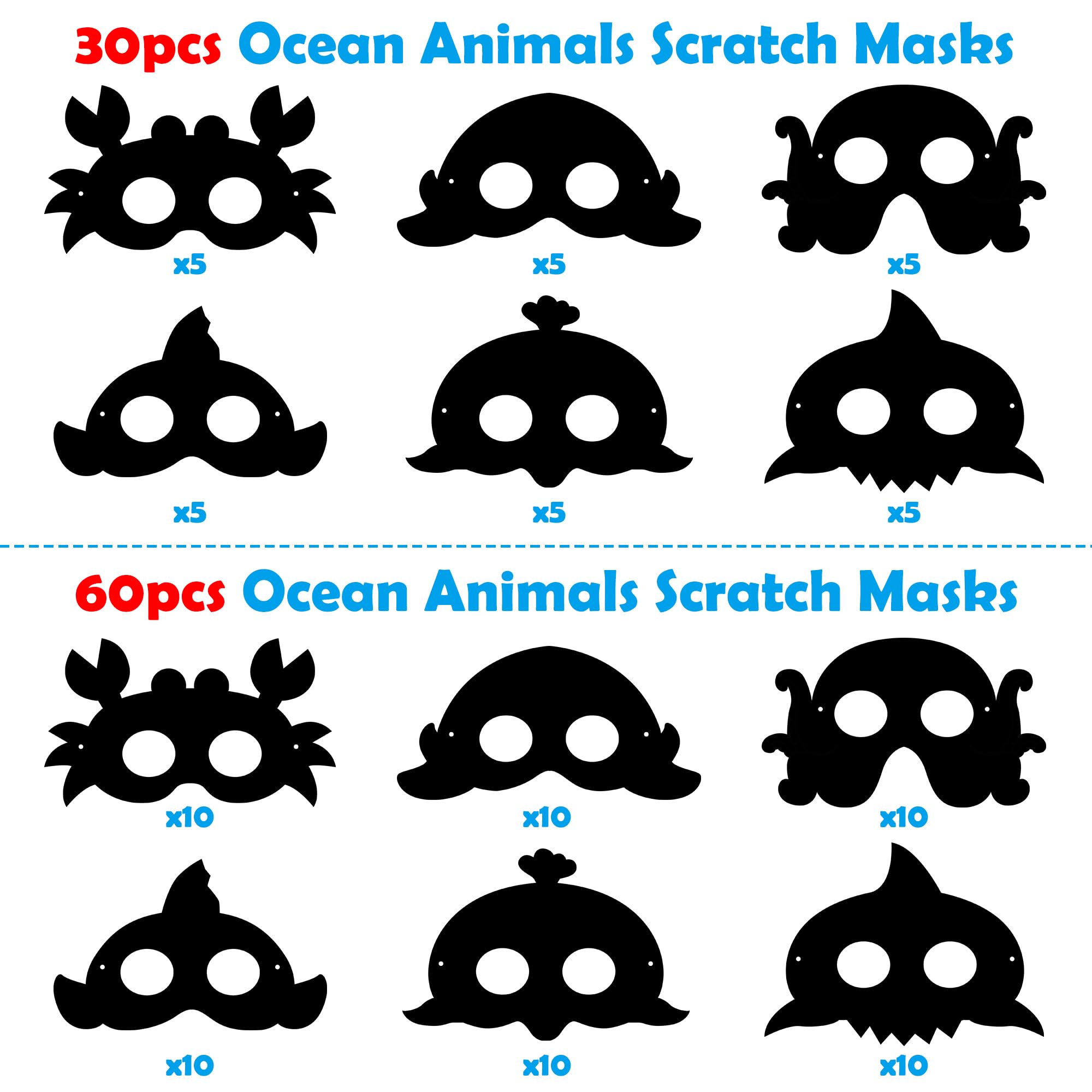 Foto 4 pulgar | Máscaras Antiarañazos Watinc Ocean Animals Para Niños, 30 Unidades A Partir De 3 Años - Venta Internacional.