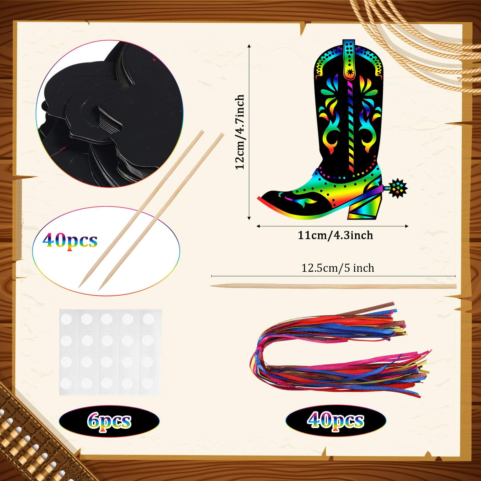 Foto 3 pulgar | Juego De Tarjetas Rasca Y Gana Hungdao Western Cowboy Boot Para Niños, 80 Unidades - Venta Internacional.