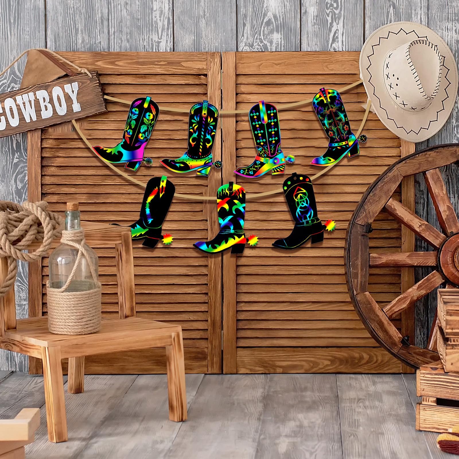 Foto 6 pulgar | Juego De Tarjetas Rasca Y Gana Hungdao Western Cowboy Boot Para Niños, 80 Unidades - Venta Internacional.