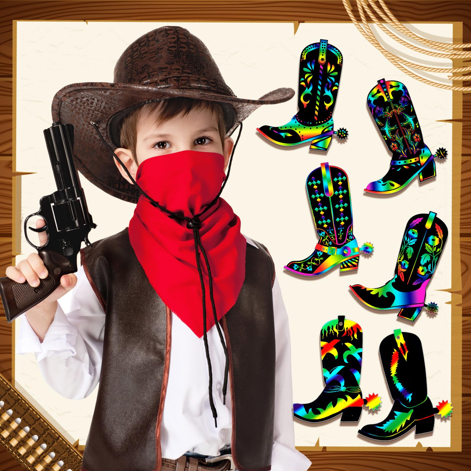 Foto 7 pulgar | Juego De Tarjetas Rasca Y Gana Hungdao Western Cowboy Boot Para Niños, 80 Unidades - Venta Internacional.