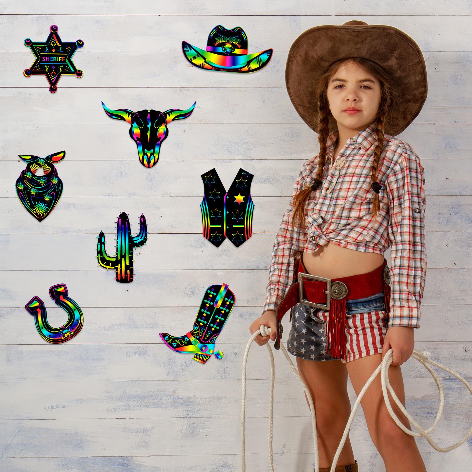 Foto 8 pulgar | Juego De Tarjetas Rasca Y Gana Hungdao Western Cowboy, 80 Unidades Para Niños - Venta Internacional.
