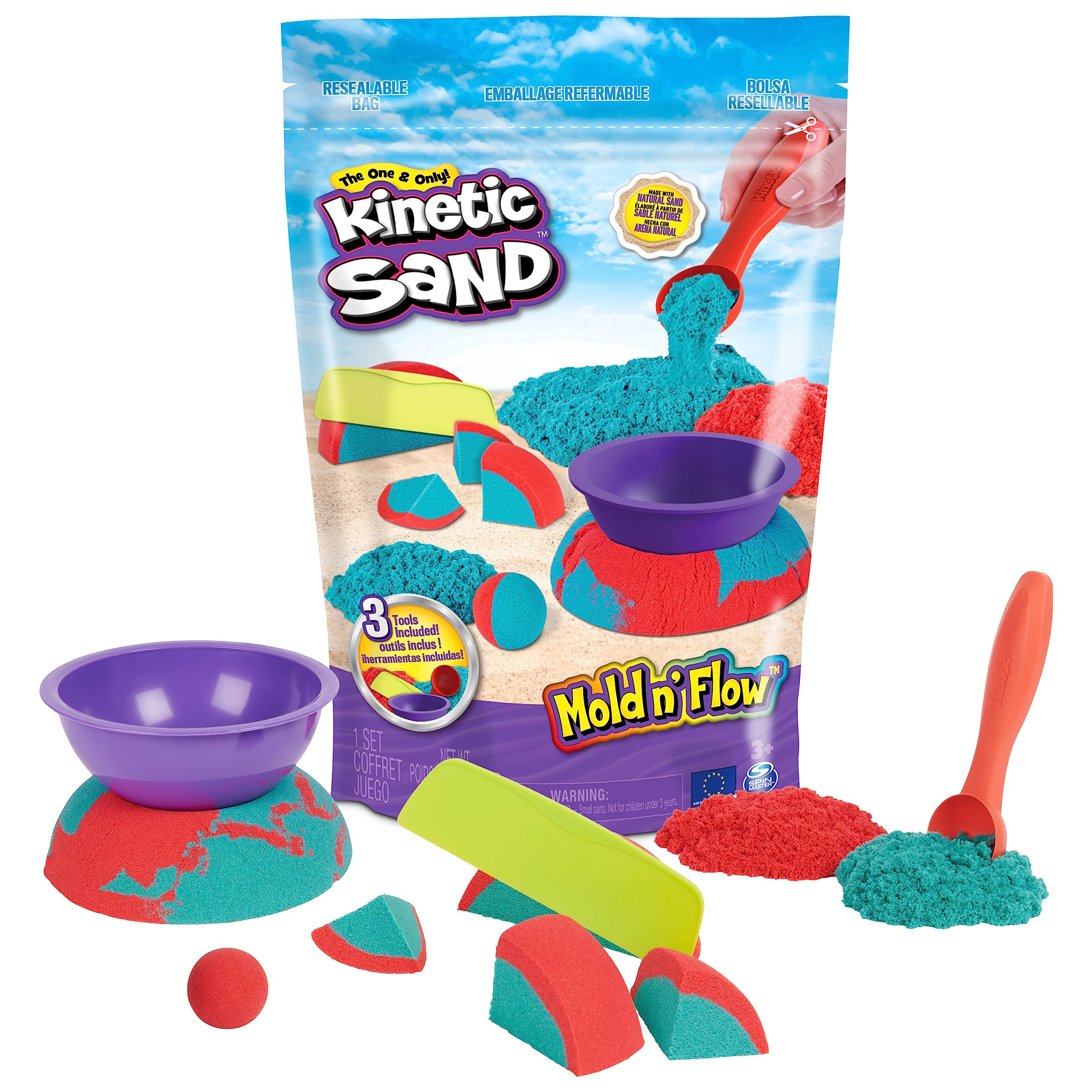 Play Sand Kinetic Sand Mold N' Flow, 0,7 Kg, Rojo Y Verde Azulado, Más De 3 Años - Venta Internacional.