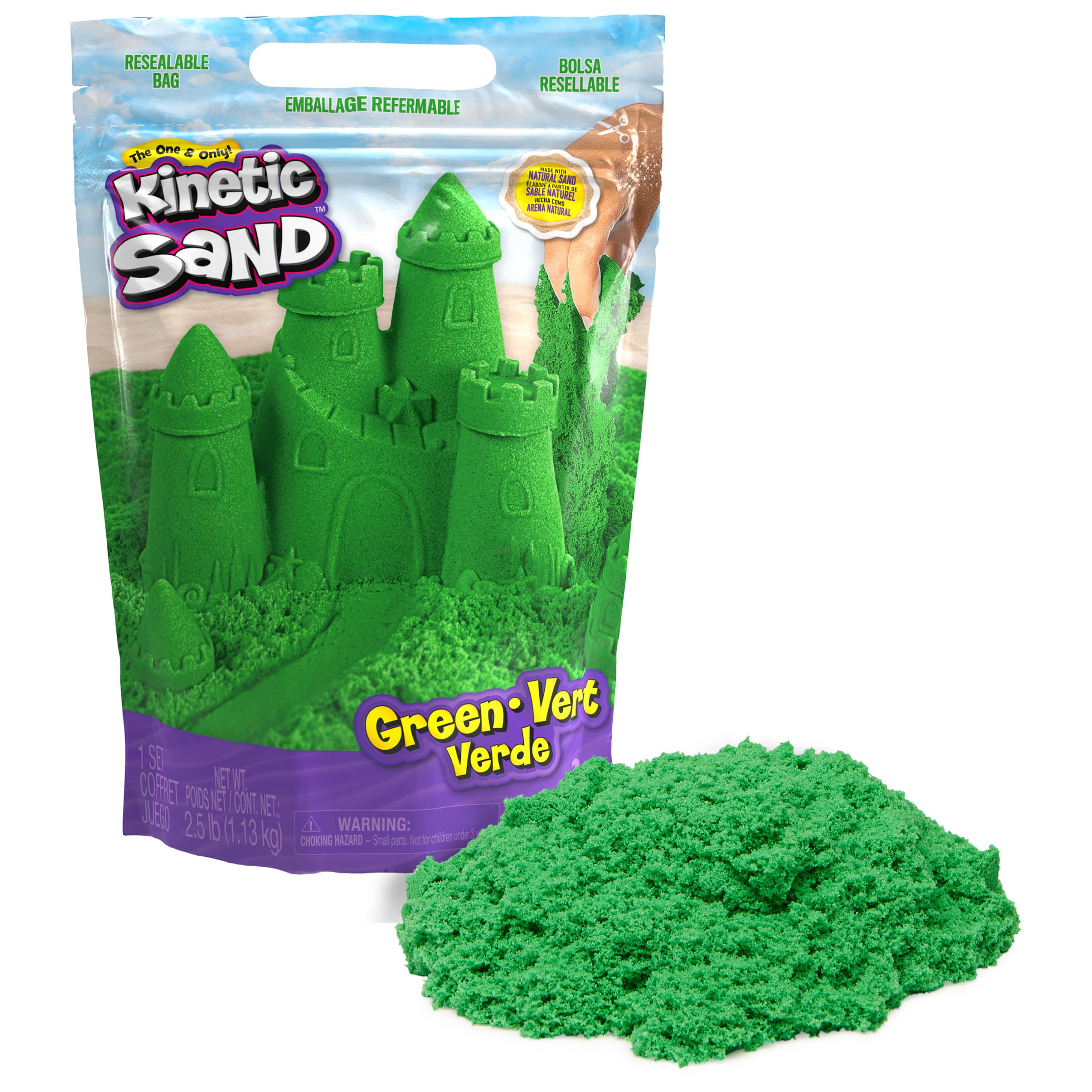 Play Sand Kinetic Sand Green, 1,13 Kg, Para Niños Mayores De 3 Años Con Bolsa - Venta Internacional.