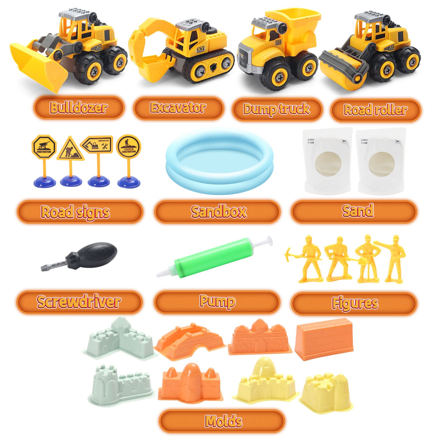 Foto 2 | Kit De Arena Para Construcción Yidestars Play Con Arena De 1,0 Kg Para 4 Camiones - Venta Internacional.