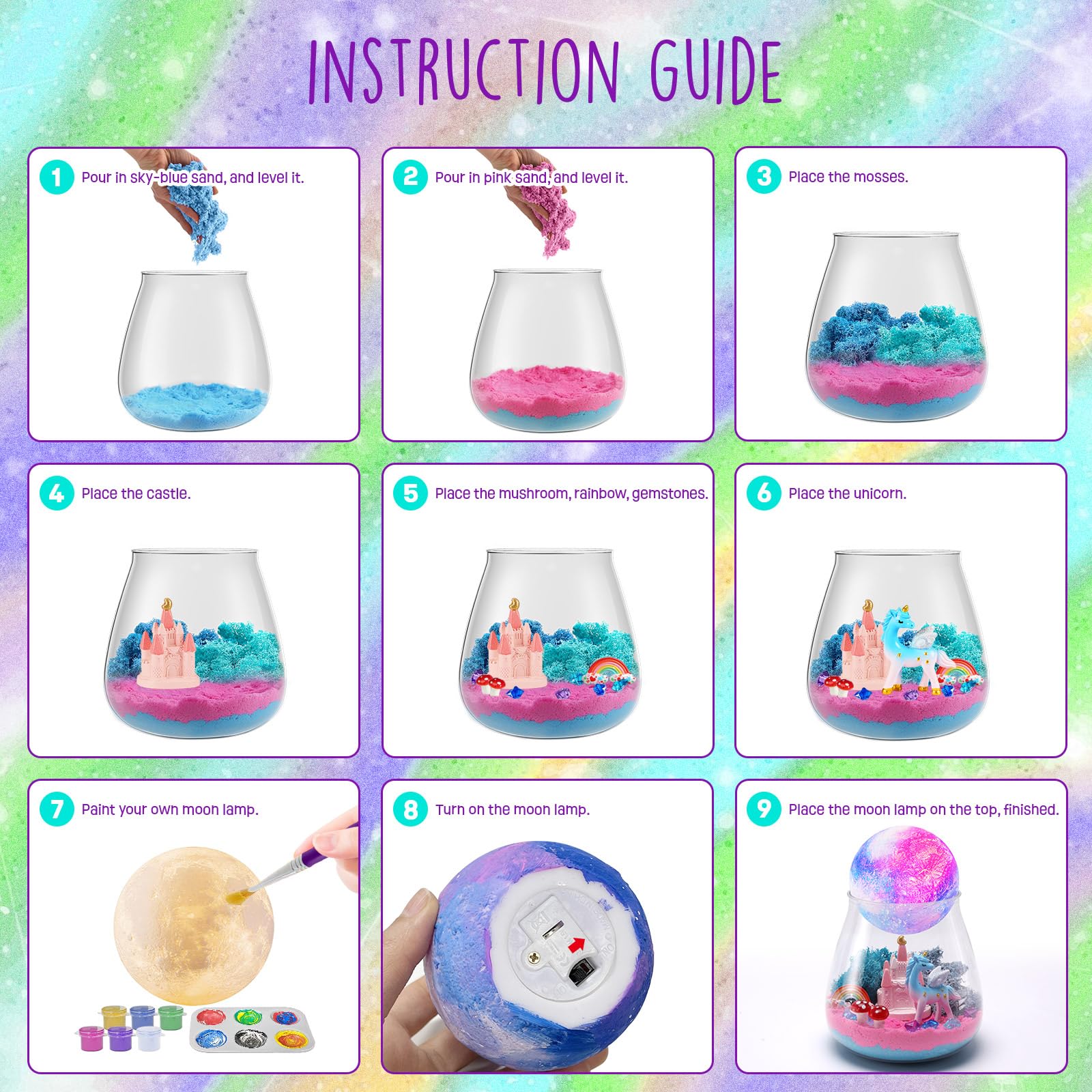 Foto 7 pulgar | Kit De Manualidades En Terrario Con Diseño De Unicornio Laosiano Con Lámpara Lunar Para Niños - Venta Internacional.