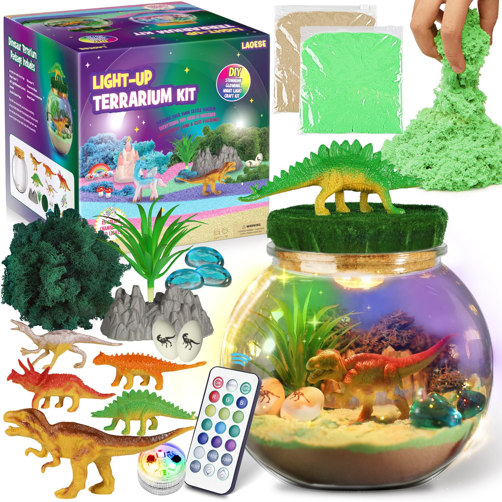Foto 1 | Kit De Terrario De Dinosaurios Laoese Con Luz Nocturna Led Para Niños - Venta Internacional.