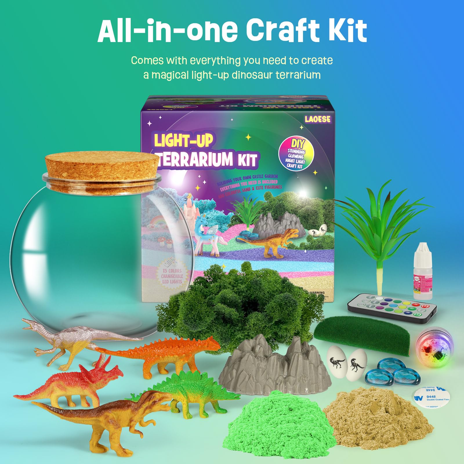 Foto 4 | Kit De Terrario De Dinosaurios Laoese Con Luz Nocturna Led Para Niños - Venta Internacional.