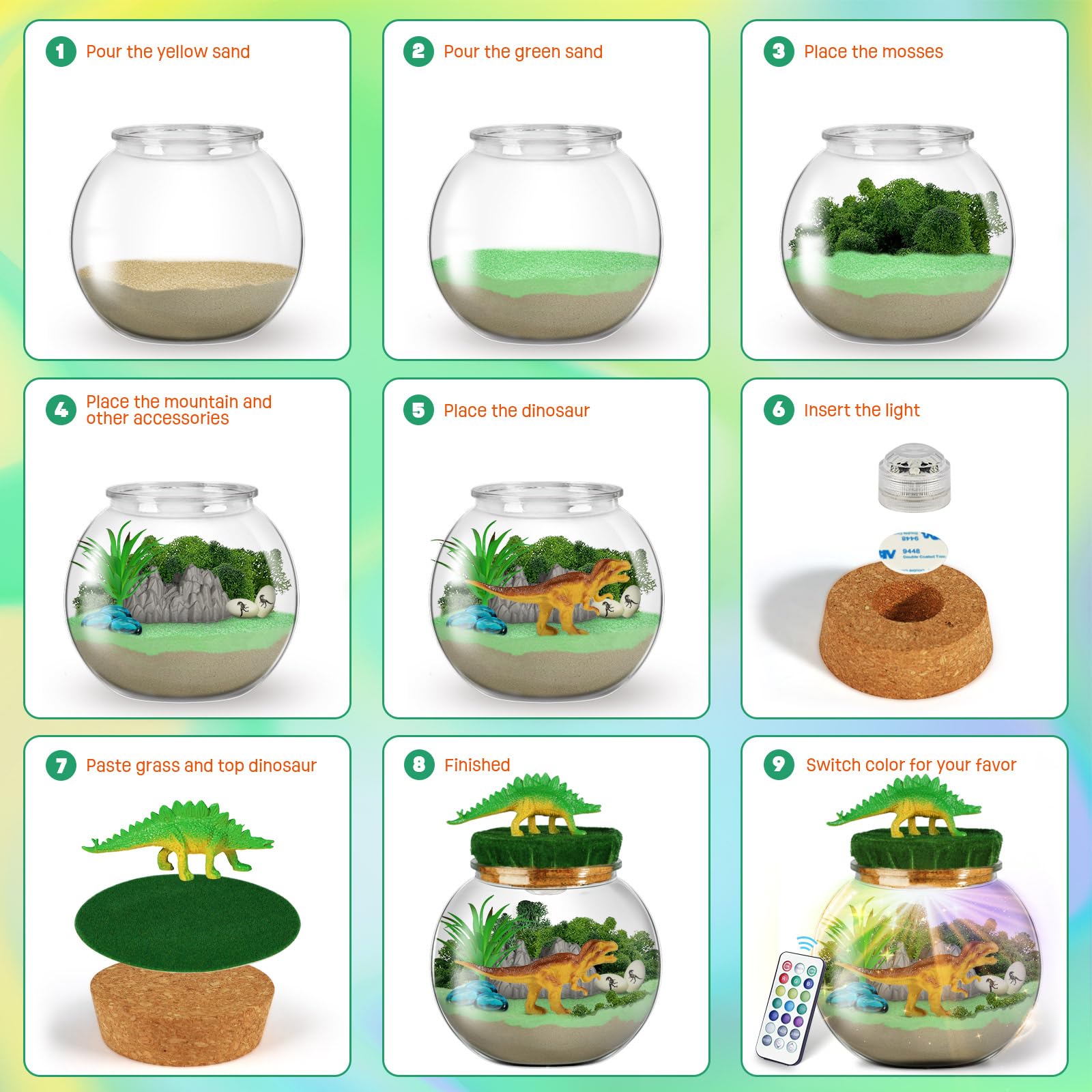 Foto 6 | Kit De Terrario De Dinosaurios Laoese Con Luz Nocturna Led Para Niños - Venta Internacional.