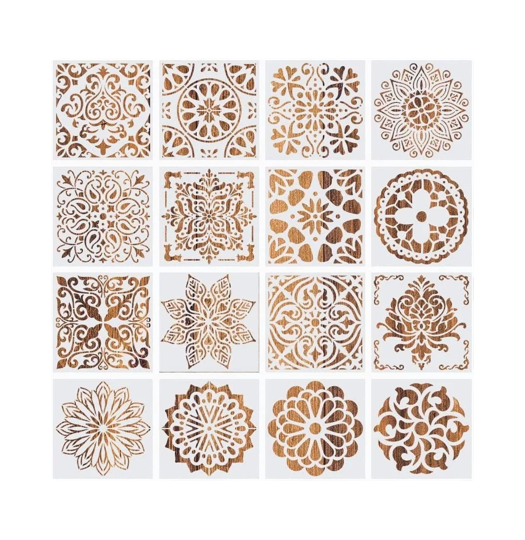 Foto 2 pulgar | Mandalas para Arte Dibujo Pintura Plantillas 15 Cm X 15 Cm 16 Pcs Blanco