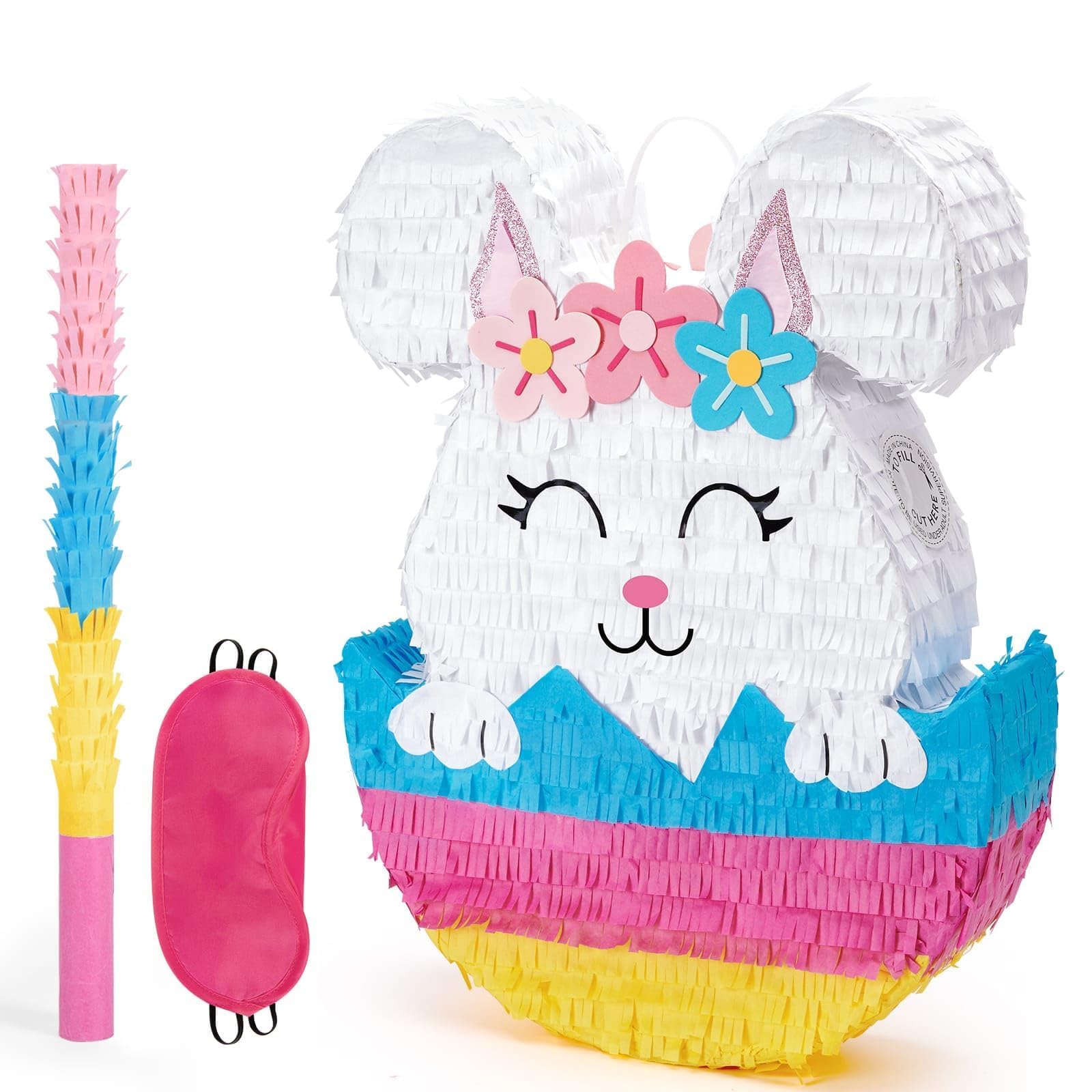 Piñata Wernnsai Con Forma De Conejo De Pascua Para Niños Con Venda En Los Ojos Y Bastón - Venta Internacional.