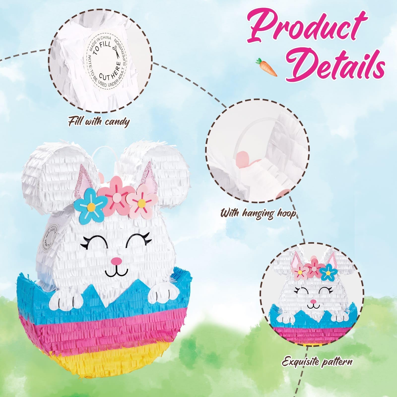 Foto 3 pulgar | Piñata Wernnsai Con Forma De Conejo De Pascua Para Niños Con Venda En Los Ojos Y Bastón - Venta Internacional.