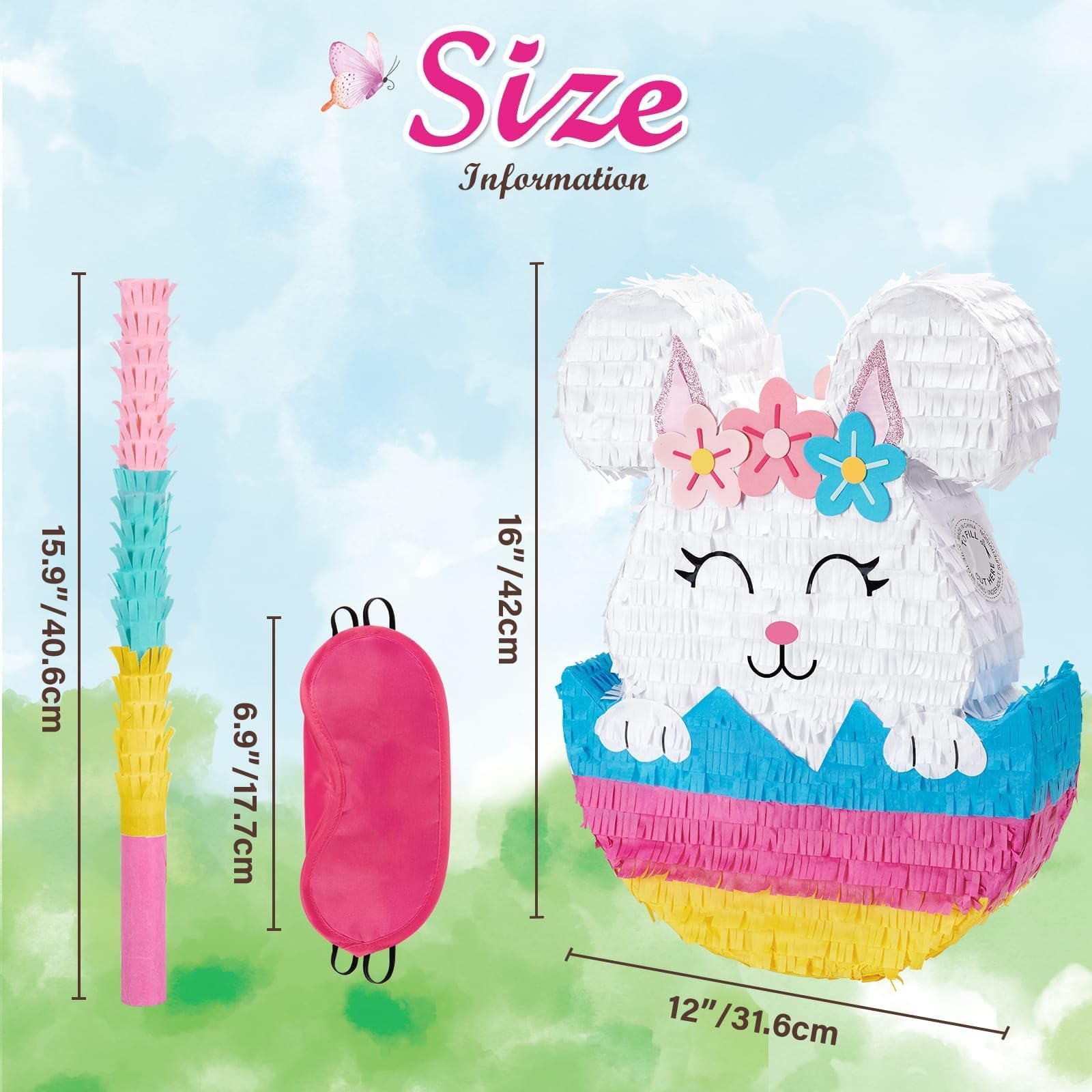 Foto 3 | Piñata Wernnsai Con Forma De Conejo De Pascua Para Niños Con Venda En Los Ojos Y Bastón - Venta Internacional.