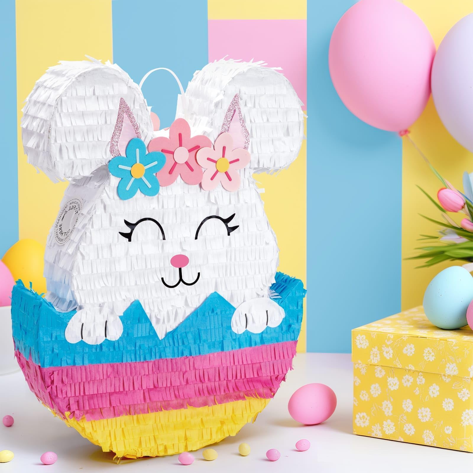 Foto 5 pulgar | Piñata Wernnsai Con Forma De Conejo De Pascua Para Niños Con Venda En Los Ojos Y Bastón - Venta Internacional.