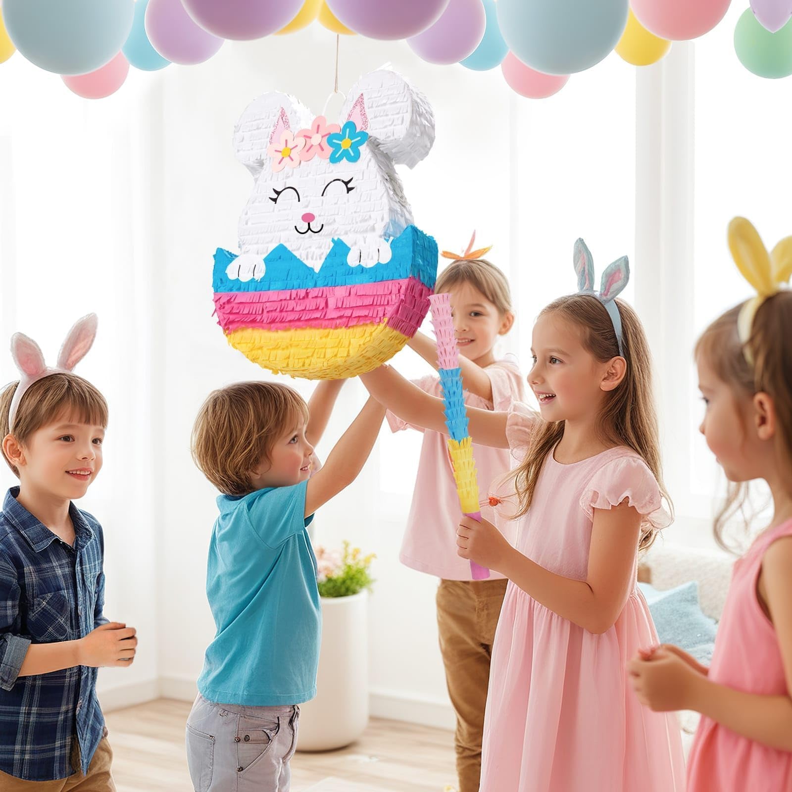 Foto 7 pulgar | Piñata Wernnsai Con Forma De Conejo De Pascua Para Niños Con Venda En Los Ojos Y Bastón - Venta Internacional.