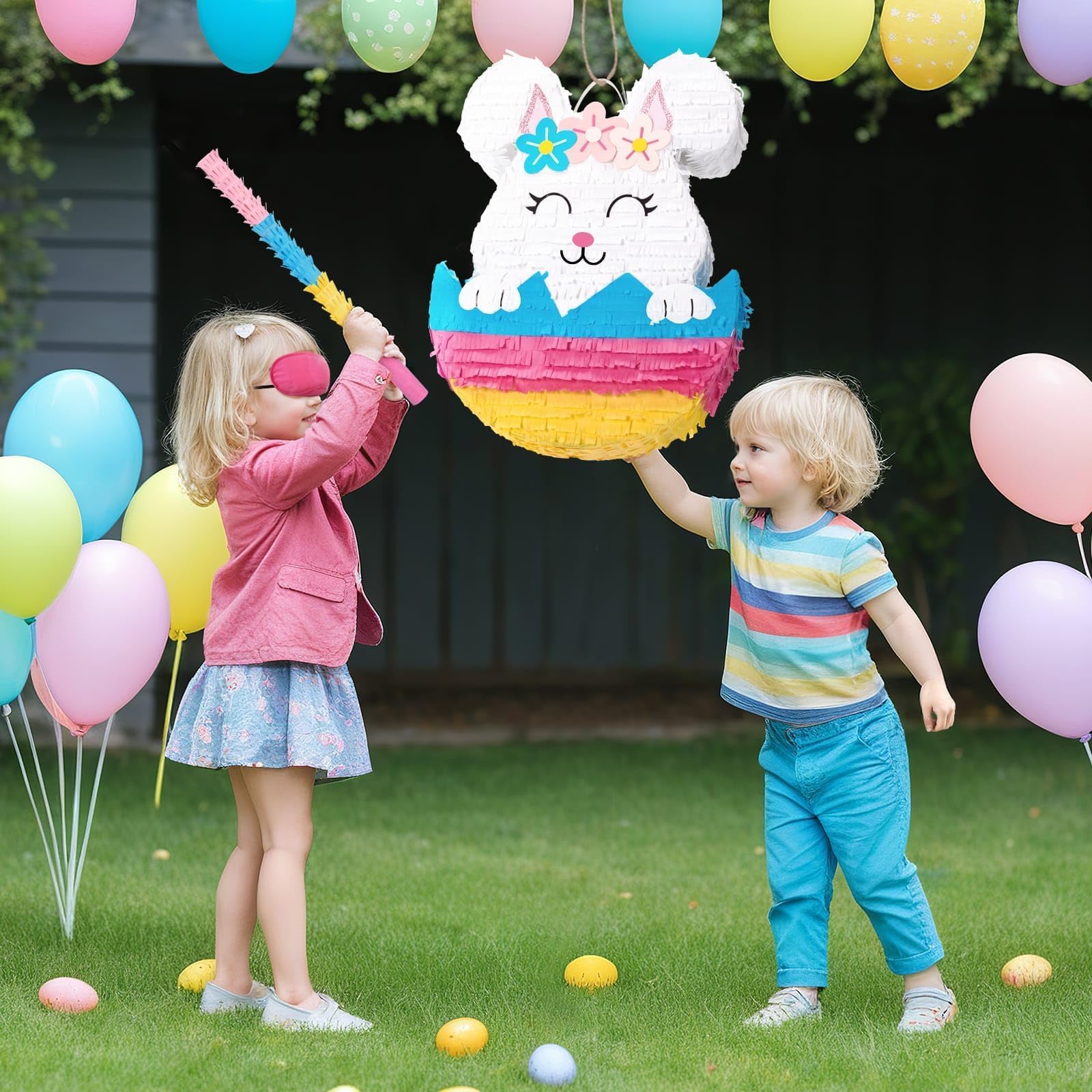 Foto 7 | Piñata Wernnsai Con Forma De Conejo De Pascua Para Niños Con Venda En Los Ojos Y Bastón - Venta Internacional.