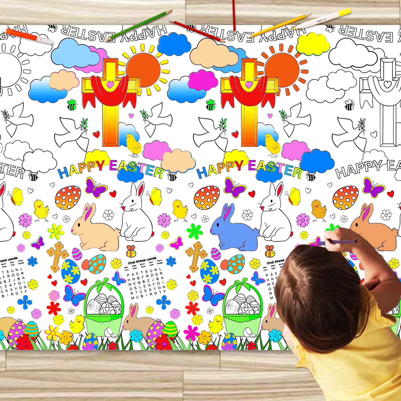 Foto 2 pulgar | Mantel Para Colorear Junqiu De Pascua Para Niños, 180 X 120 Cm, Póster - Venta Internacional.